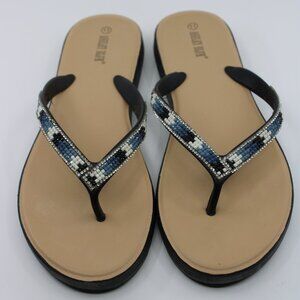 Croft & Barrow Women Black Sandals SZ 8M Buckle Strappy Memory Foam Wedges